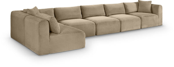 Meridian Furniture Shaggy Six Piece Modular Sectional Taupe Corduroy Performance Fabric Living Room Sofa 641Taupe-Sec6C