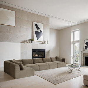 Meridian Furniture Shaggy Six Piece Modular Sectional Taupe Corduroy Performance Fabric Living Room Sofa 641Taupe-Sec6C