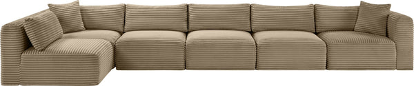 Meridian Furniture Shaggy Six Piece Modular Sectional Taupe Corduroy Performance Fabric Living Room Sofa 641Taupe-Sec6C