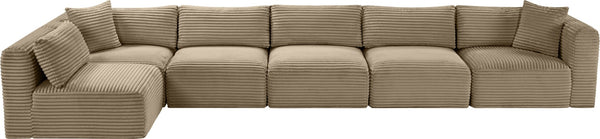 Meridian Furniture Shaggy Six Piece Modular Sectional Taupe Corduroy Performance Fabric Living Room Sofa 641Taupe-Sec6C