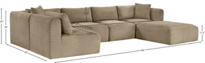 Meridian Furniture Shaggy Taupe Corduroy Six Piece Modular Sectional Plush Performance Fabric Living Room 641Taupe-Sec6D