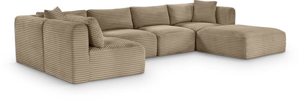 Meridian Furniture Shaggy Taupe Corduroy Six Piece Modular Sectional Plush Performance Fabric Living Room 641Taupe-Sec6D