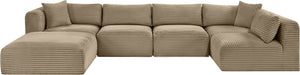Meridian Furniture Shaggy Taupe Corduroy Six Piece Modular Sectional Plush Performance Fabric Living Room 641Taupe-Sec6D