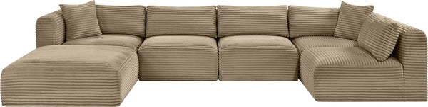 Meridian Furniture Shaggy Taupe Corduroy Six Piece Modular Sectional Plush Performance Fabric Living Room 641Taupe-Sec6D