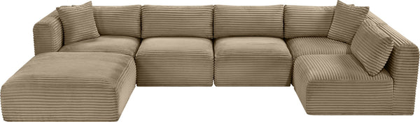 Meridian Furniture Shaggy Taupe Corduroy Six Piece Modular Sectional Plush Performance Fabric Living Room 641Taupe-Sec6D