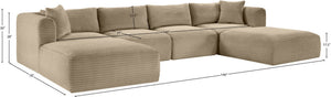 Meridian Furniture Shaggy Six Piece Modular Sectional Plush Corduroy Performance Fabric for Large Living Rooms 641Taupe-Sec6E