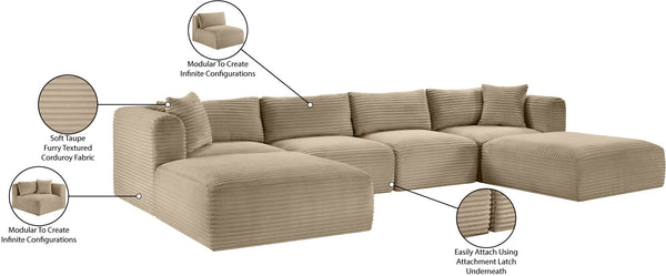 Meridian Furniture Shaggy Six Piece Modular Sectional Plush Corduroy Performance Fabric for Large Living Rooms 641Taupe-Sec6E