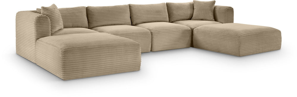 Meridian Furniture Shaggy Six Piece Modular Sectional Plush Corduroy Performance Fabric for Large Living Rooms 641Taupe-Sec6E