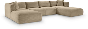 Meridian Furniture Shaggy Six Piece Modular Sectional Plush Corduroy Performance Fabric for Large Living Rooms 641Taupe-Sec6E