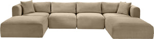 Meridian Furniture Shaggy Six Piece Modular Sectional Plush Corduroy Performance Fabric for Large Living Rooms 641Taupe-Sec6E