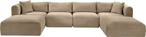 Meridian Furniture Shaggy Six Piece Modular Sectional Plush Corduroy Performance Fabric for Large Living Rooms 641Taupe-Sec6E