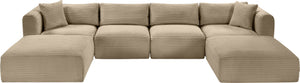 Meridian Furniture Shaggy Six Piece Modular Sectional Plush Corduroy Performance Fabric for Large Living Rooms 641Taupe-Sec6E