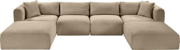 Meridian Furniture Shaggy Six Piece Modular Sectional Plush Corduroy Performance Fabric for Large Living Rooms 641Taupe-Sec6E