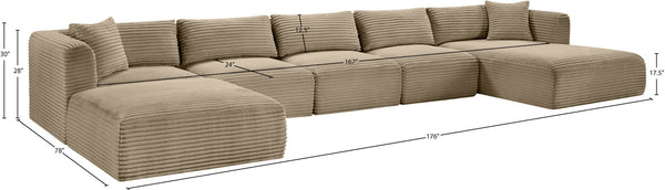 Meridian Furniture Shaggy Six Piece Modular Sectional Plush Corduroy Performance Fabric Taupe Living Room 641Taupe-Sec6F
