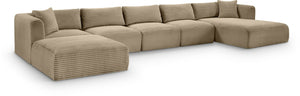 Meridian Furniture Shaggy Six Piece Modular Sectional Plush Corduroy Performance Fabric Taupe Living Room 641Taupe-Sec6F