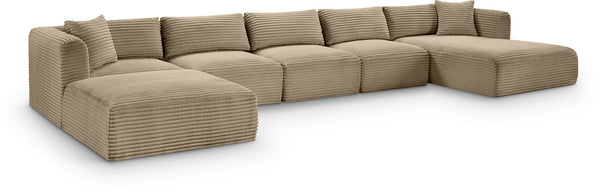 Meridian Furniture Shaggy Six Piece Modular Sectional Plush Corduroy Performance Fabric Taupe Living Room 641Taupe-Sec6F