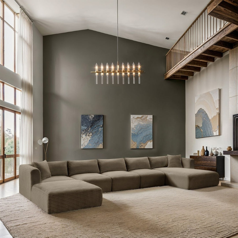 Meridian Furniture Shaggy Six Piece Modular Sectional Plush Corduroy Performance Fabric Taupe Living Room 641Taupe-Sec6F
