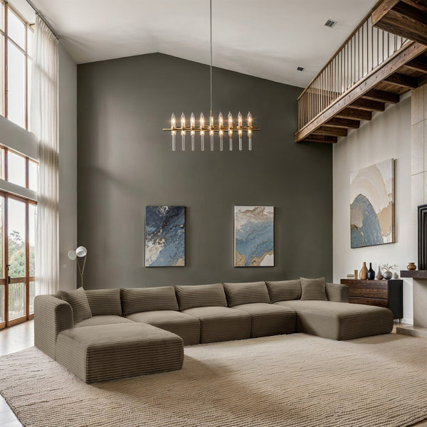 Meridian Furniture Shaggy Six Piece Modular Sectional Plush Corduroy Performance Fabric Taupe Living Room 641Taupe-Sec6F
