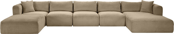 Meridian Furniture Shaggy Six Piece Modular Sectional Plush Corduroy Performance Fabric Taupe Living Room 641Taupe-Sec6F