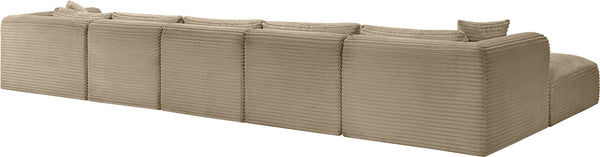 Meridian Furniture Shaggy Six Piece Modular Sectional Plush Corduroy Performance Fabric Taupe Living Room 641Taupe-Sec6F