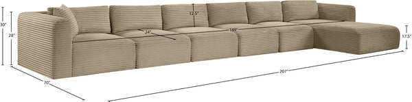 Meridian Furniture Shaggy Six Piece Modular Sectional Corduroy Upholstered Plush Taupe Living Room Sofa 641Taupe-Sec6G