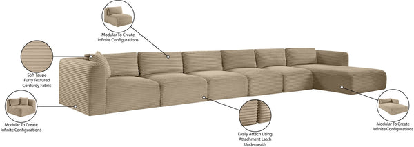 Meridian Furniture Shaggy Six Piece Modular Sectional Corduroy Upholstered Plush Taupe Living Room Sofa 641Taupe-Sec6G