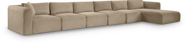 Meridian Furniture Shaggy Six Piece Modular Sectional Corduroy Upholstered Plush Taupe Living Room Sofa 641Taupe-Sec6G