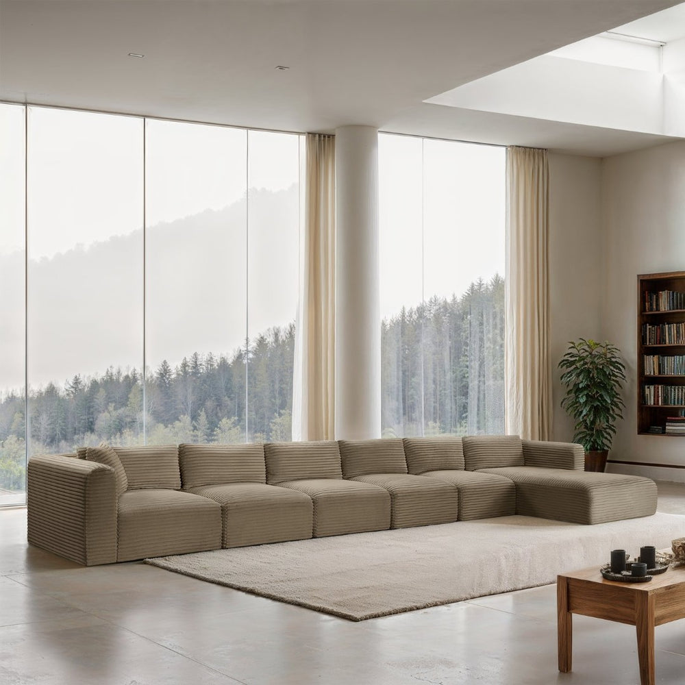 Meridian Furniture Shaggy Six Piece Modular Sectional Corduroy Upholstered Plush Taupe Living Room Sofa 641Taupe-Sec6G