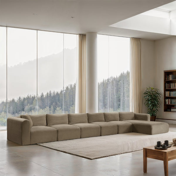 Meridian Furniture Shaggy Six Piece Modular Sectional Corduroy Upholstered Plush Taupe Living Room Sofa 641Taupe-Sec6G