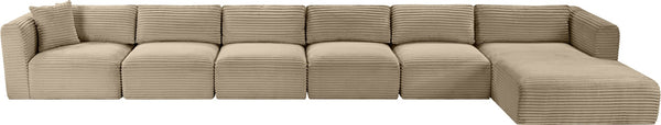 Meridian Furniture Shaggy Six Piece Modular Sectional Corduroy Upholstered Plush Taupe Living Room Sofa 641Taupe-Sec6G