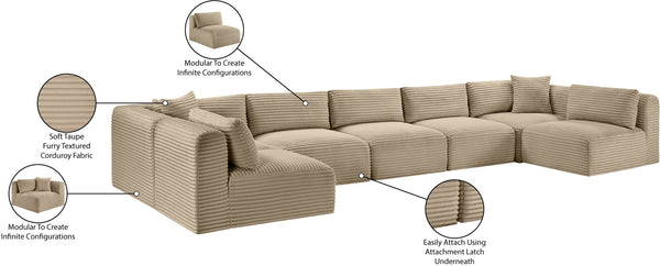 Meridian Furniture Shaggy 7 Piece Modular Sectional Taupe Corduroy Performance Fabric Living Room Sofa 641Taupe-Sec7A