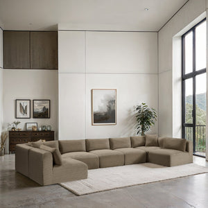 Meridian Furniture Shaggy 7 Piece Modular Sectional Taupe Corduroy Performance Fabric Living Room Sofa 641Taupe-Sec7A