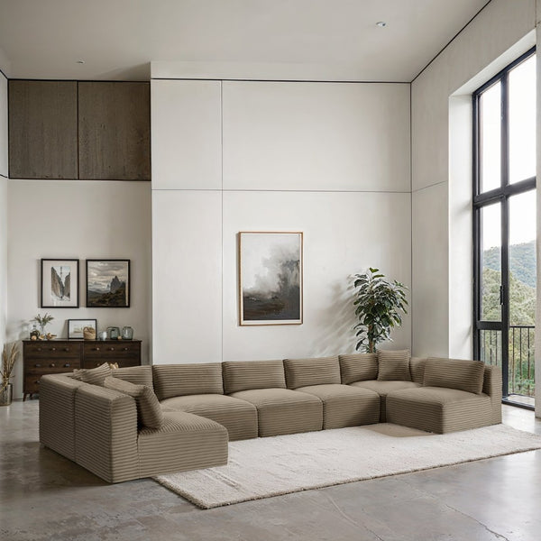 Meridian Furniture Shaggy 7 Piece Modular Sectional Taupe Corduroy Performance Fabric Living Room Sofa 641Taupe-Sec7A