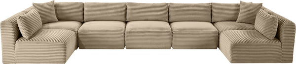 Meridian Furniture Shaggy 7 Piece Modular Sectional Taupe Corduroy Performance Fabric Living Room Sofa 641Taupe-Sec7A