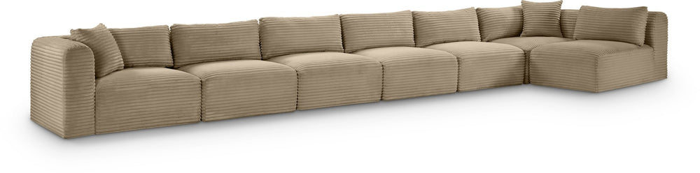 Meridian Furniture Shaggy Taupe Corduroy Modular Sectional Seven Piece Performance Fabric Living Room Sofa 641Taupe-Sec7B