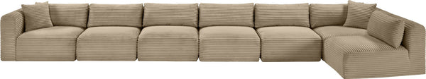 Meridian Furniture Shaggy Taupe Corduroy Modular Sectional Seven Piece Performance Fabric Living Room Sofa 641Taupe-Sec7B