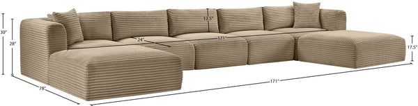 Meridian Furniture Shaggy Seven Piece Modular Sectional Corduroy Performance Fabric Taupe Living Room Sofa 641Taupe-Sec7C