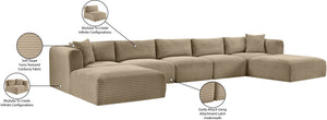 Meridian Furniture Shaggy Seven Piece Modular Sectional Corduroy Performance Fabric Taupe Living Room Sofa 641Taupe-Sec7C