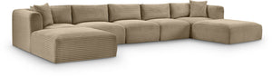 Meridian Furniture Shaggy Seven Piece Modular Sectional Corduroy Performance Fabric Taupe Living Room Sofa 641Taupe-Sec7C