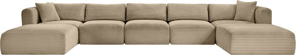 Meridian Furniture Shaggy Seven Piece Modular Sectional Corduroy Performance Fabric Taupe Living Room Sofa 641Taupe-Sec7C