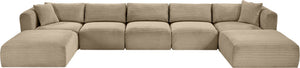 Meridian Furniture Shaggy Seven Piece Modular Sectional Corduroy Performance Fabric Taupe Living Room Sofa 641Taupe-Sec7C