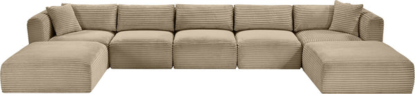 Meridian Furniture Shaggy Seven Piece Modular Sectional Corduroy Performance Fabric Taupe Living Room Sofa 641Taupe-Sec7C