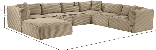 Meridian Furniture Shaggy Seven Piece Modular Sectional Wide Wale Corduroy Performance Fabric Living Room 641Taupe-Sec7D