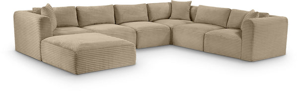 Meridian Furniture Shaggy Seven Piece Modular Sectional Wide Wale Corduroy Performance Fabric Living Room 641Taupe-Sec7D