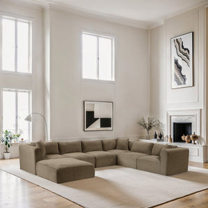 Meridian Furniture Shaggy Seven Piece Modular Sectional Wide Wale Corduroy Performance Fabric Living Room 641Taupe-Sec7D