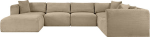 Meridian Furniture Shaggy Seven Piece Modular Sectional Wide Wale Corduroy Performance Fabric Living Room 641Taupe-Sec7D