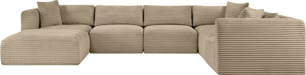Meridian Furniture Shaggy Seven Piece Modular Sectional Wide Wale Corduroy Performance Fabric Living Room 641Taupe-Sec7D