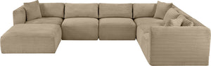 Meridian Furniture Shaggy Seven Piece Modular Sectional Wide Wale Corduroy Performance Fabric Living Room 641Taupe-Sec7D