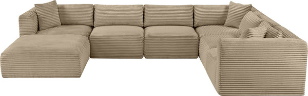 Meridian Furniture Shaggy Seven Piece Modular Sectional Wide Wale Corduroy Performance Fabric Living Room 641Taupe-Sec7D