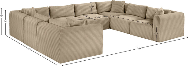 Meridian Furniture Shaggy 8 Piece Corduroy Performance Fabric Modular Sectional for Large Living Rooms 641Taupe-Sec8A